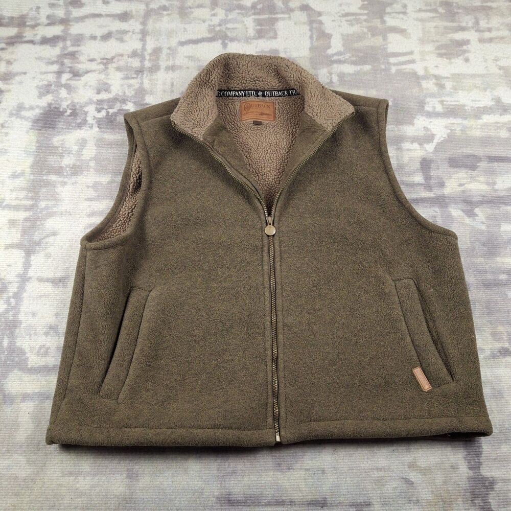 Outback Trading Co Mens Fleece Vest XL Brown Shearling Liner Full Zip Warm GUC